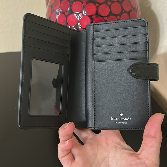 Kate Spade NWT Black Madison Medium Compact Bifold Wallet with Crystal Inlay - Picture 9 of 15